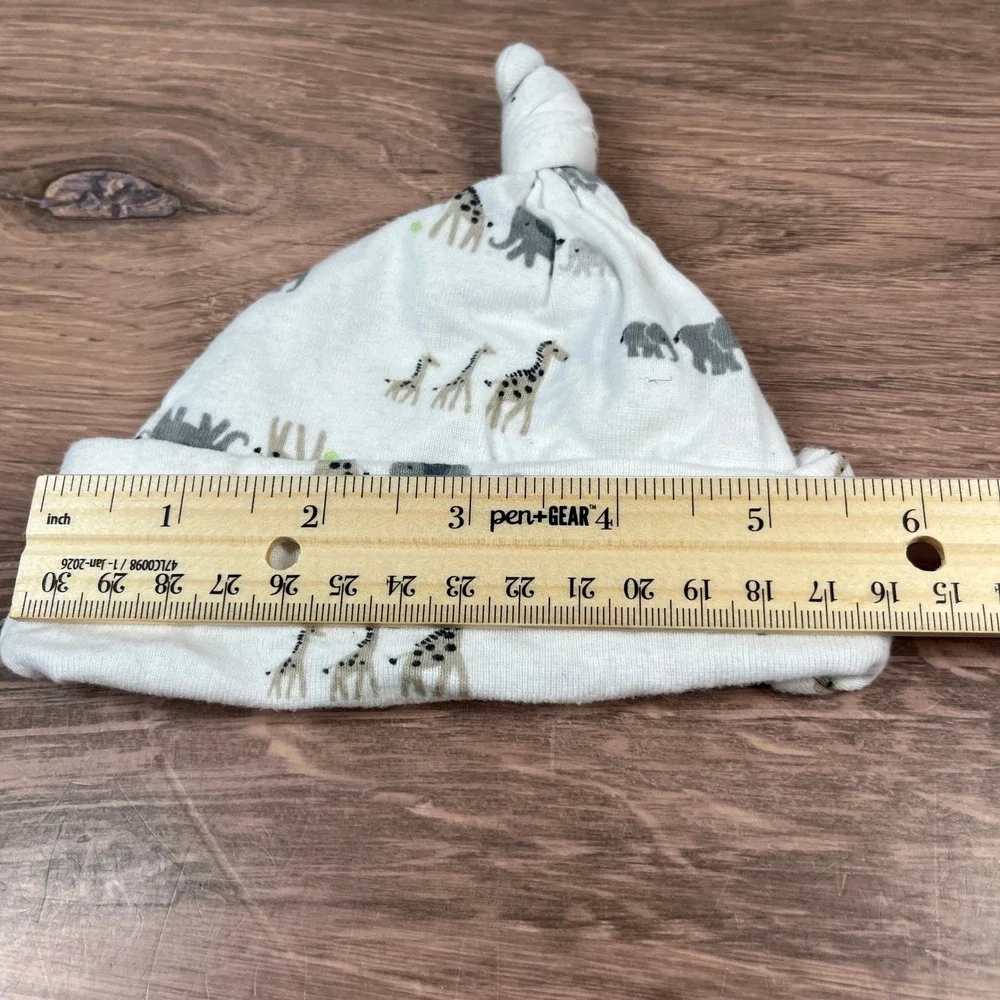 Target Gerber Baby Hats 0-6M Black White Grey Striped Elephant Top Knot 4 Pack